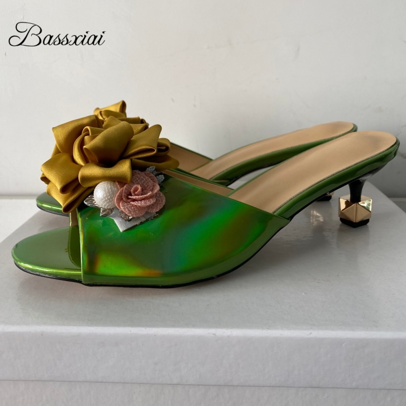 Kitten Heel Women - Sandalias de flores hechas a mano