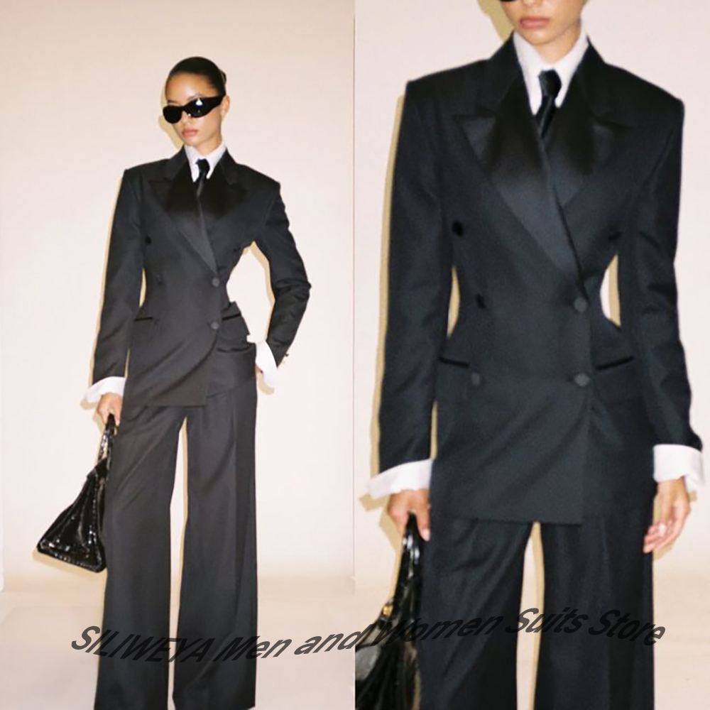 Women Formal Wear Office - Traje profesional negro de doble botonadura