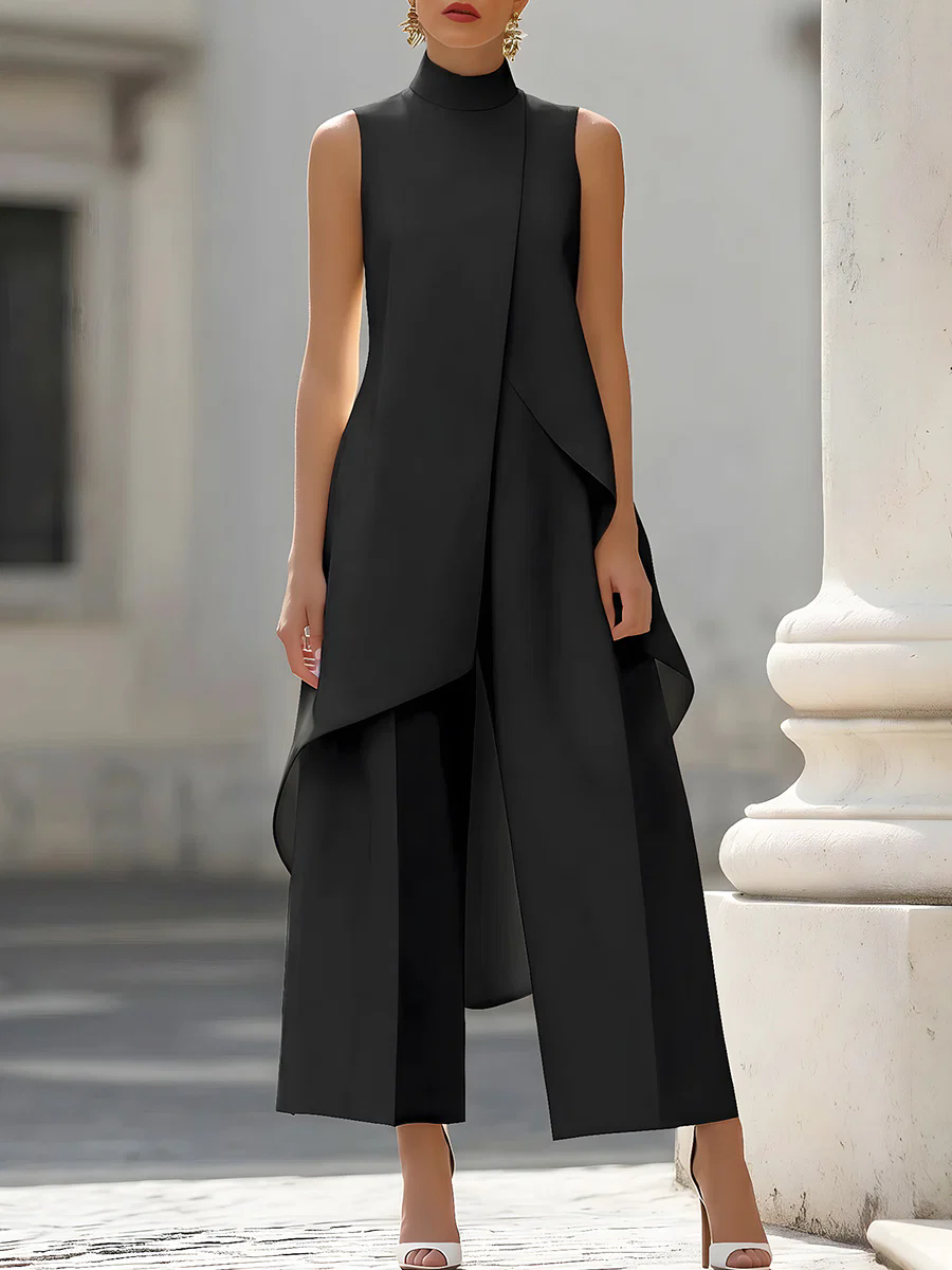 Women Formal Wear Office - Mono sin mangas con cuello alto,