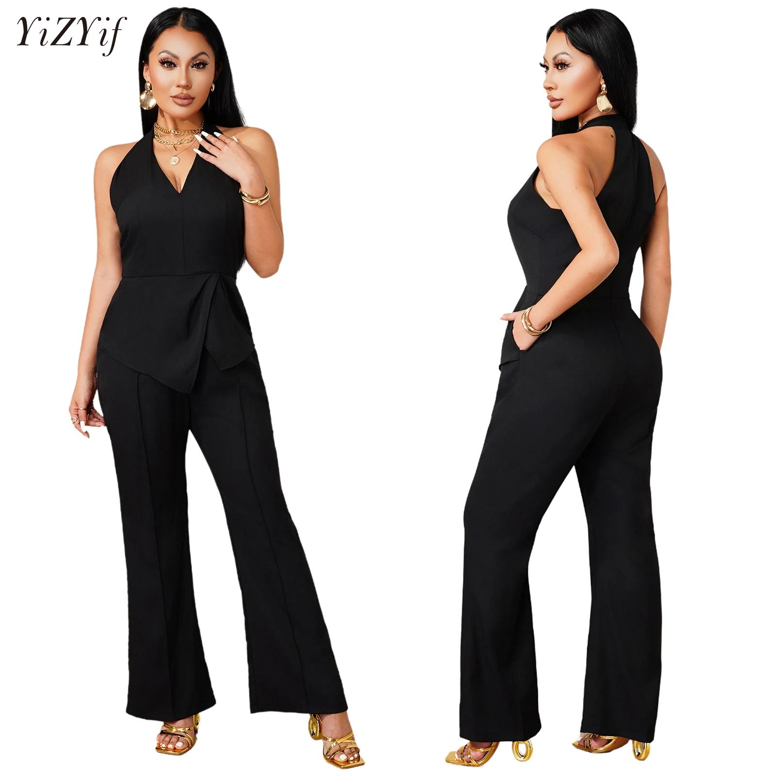 Women Formal Wear Pants - Mono sin mangas con cuello en
