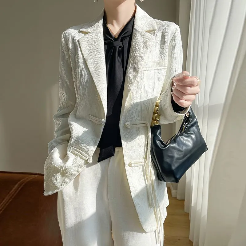 Women Formal Wear Office - Blazer texturizado blanco para mujer, con