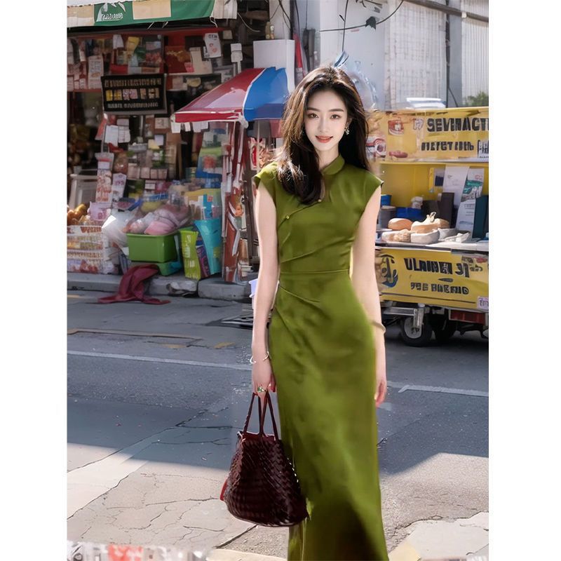 Women'S Green Formal Wear - 2024 nuevo estilo chino verde Cheongsam