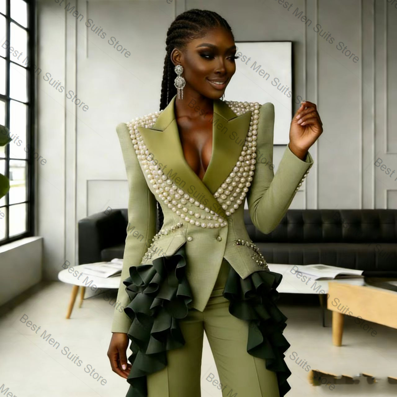 Conjunto de traje verde con pe - Women'S Green Formal Wear reseña y precio