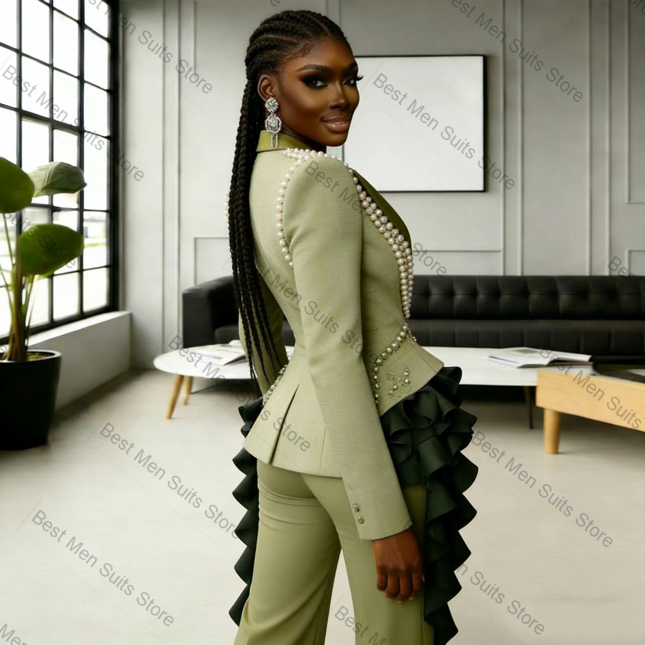 Conjunto de traje verde con pe - Women'S Green Formal Wear reseña y precio