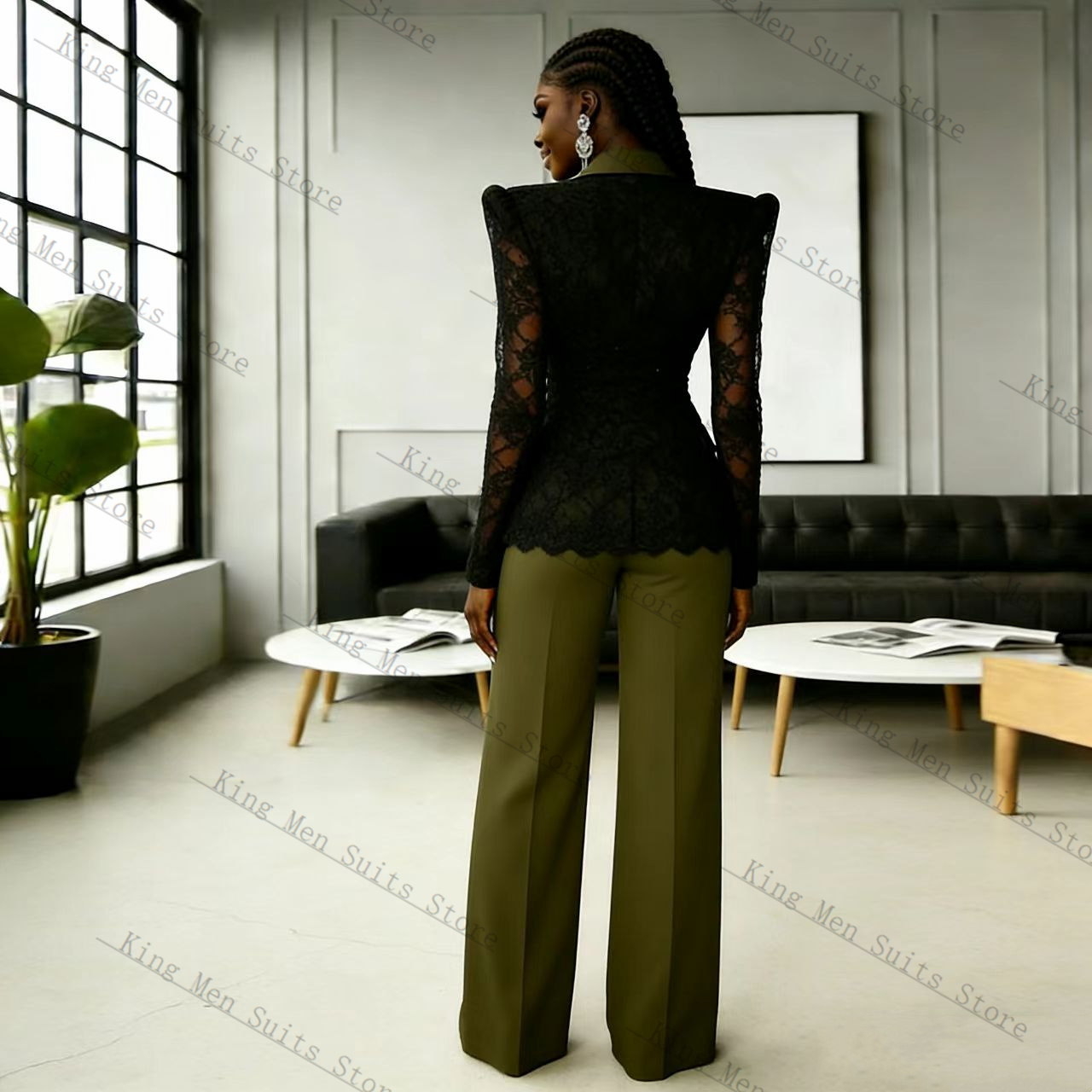Traje de Encaje Verde y Negro  - Women'S Green Formal Wear reseña y precio