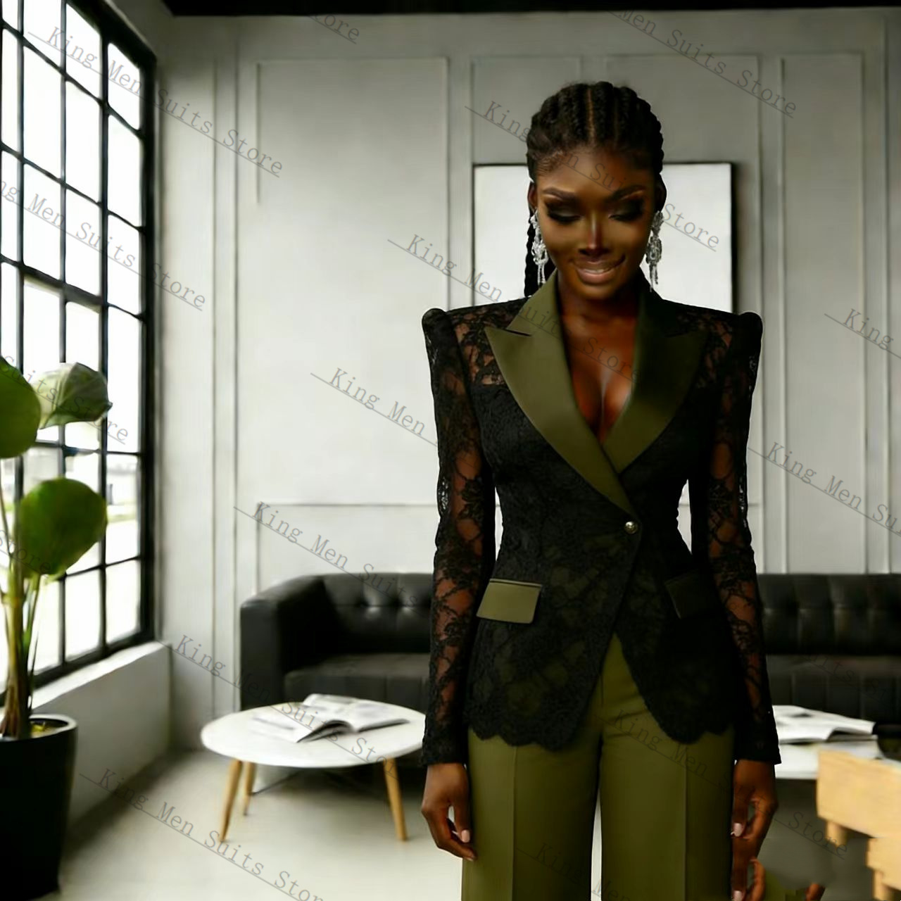 Traje de Encaje Verde y Negro  - Women'S Green Formal Wear reseña y precio